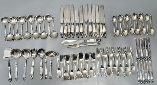 Stunning Vintage Georg Jensen 75pce Silver Acorn Cutlery Service plus 5 x Rare Frigast Silver Servers (Used only once)