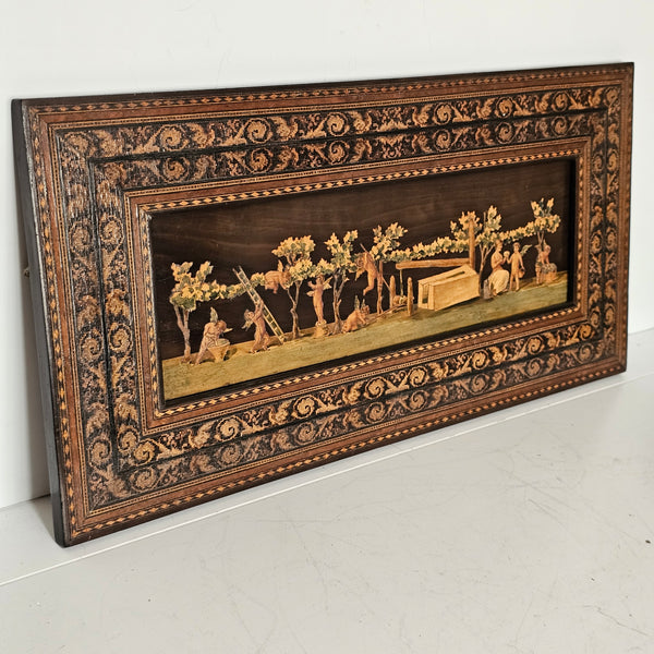 Exceptional Quality 19thc Inlaid Wooden Frame & Marquetry Cherubic Panel - Highest Quality