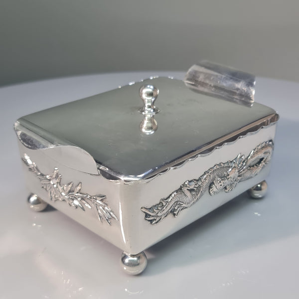 Superb Large Antique Chinese Silver Butter Dish - Luen Hing C1910