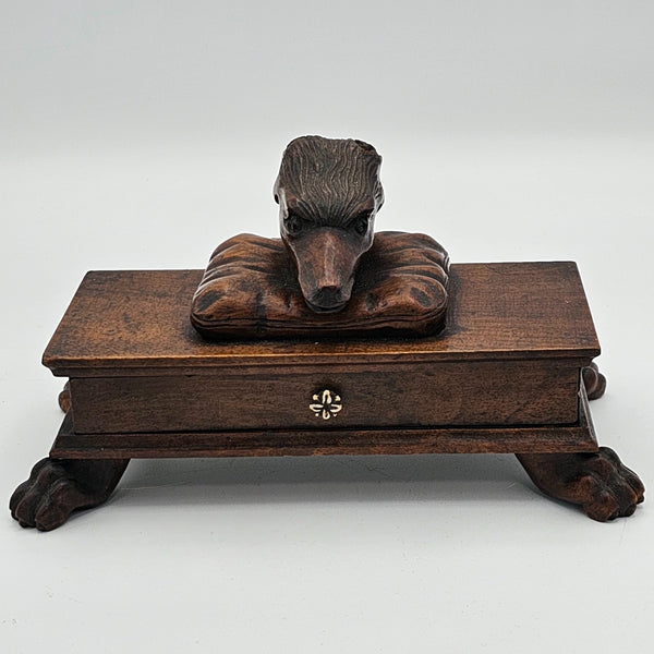 Unusual Black Forest Trinket Box With Deer Head Mount And Drawer C1890